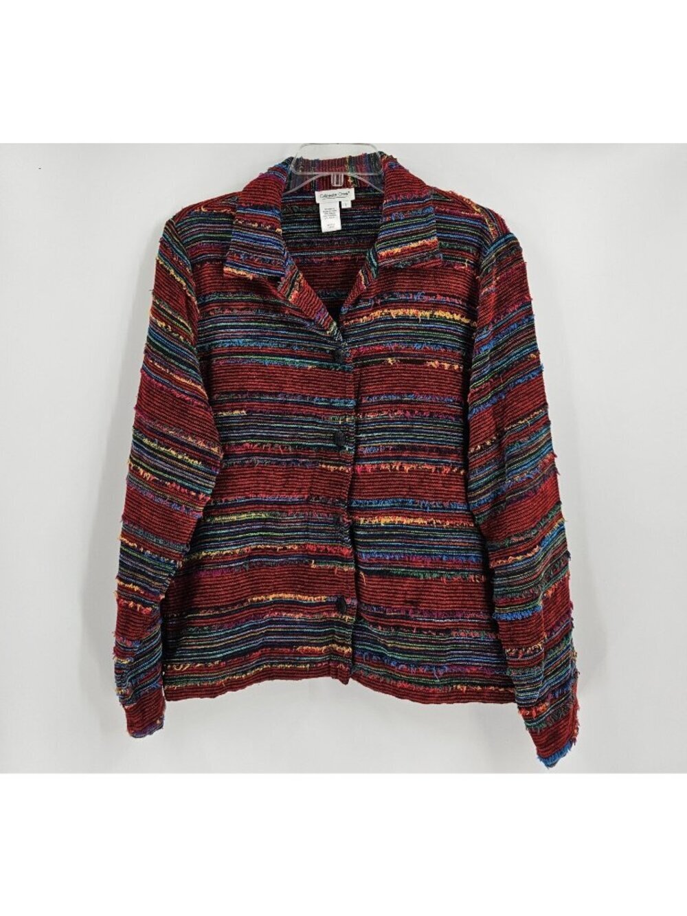 Coldwater Creek Jacket Large Striped Raw Fringe Long Sleeve
